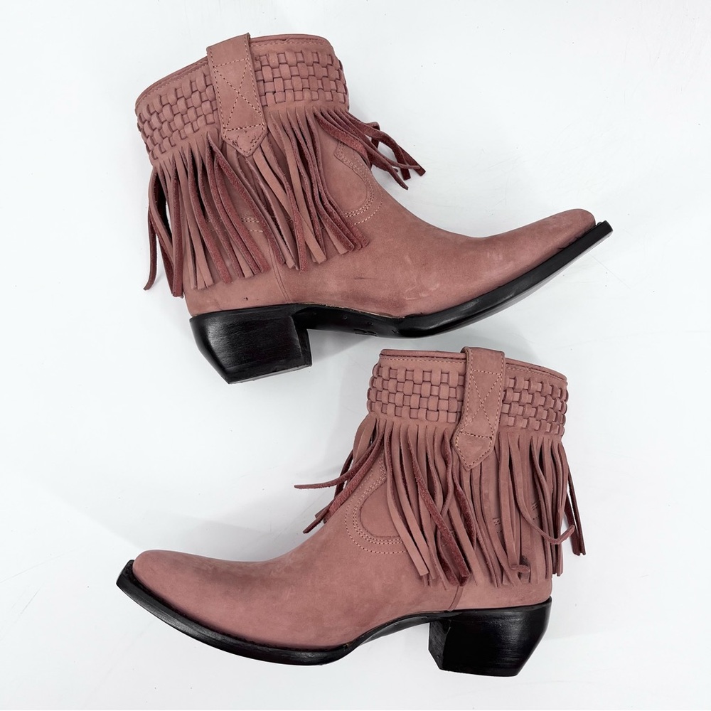 NWT Frye Nubuck Leather Sacha Short Fringe Bootie in Rose Cake Size 7.5 - Picture 7 of 12